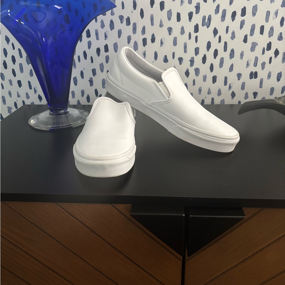 Vans Classic White Slip-On Shoes in leather